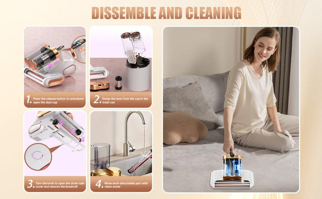 Cordless Mattress Vacuum Cleaner 16Kpa UV Light & 80000 RPM Sonic Technology, 3-Min Fast Charge Handheld Bed Vacuum for Mattress Sofa Carpet Dust Mites