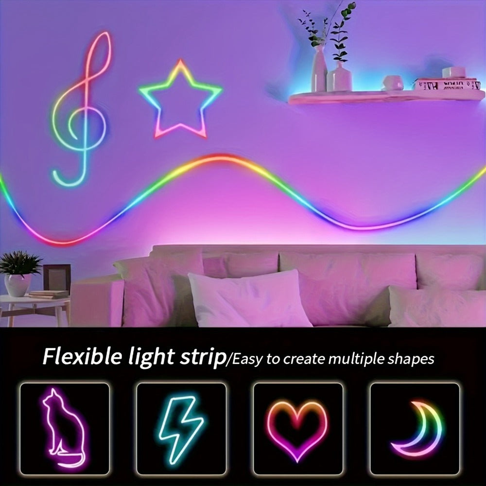 LED Neon Rope Light IP65 Waterproof ¨C RGB Color Changing Light Strip, App & Remote Control, Music Sync, Silicone Neon Light for Bedroom, Gaming Room, Indoor & Outdoor Decoration (3.2/9.8/16.4 Ft)