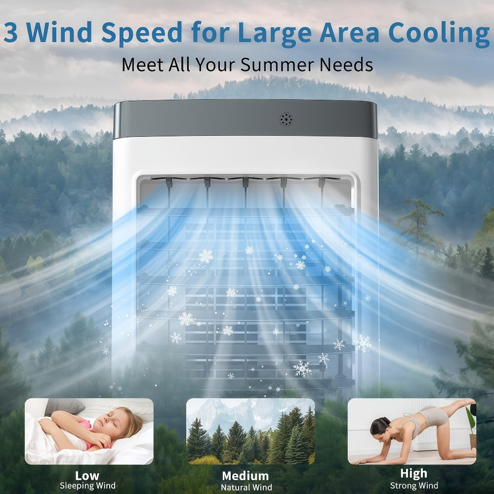 Portable Air Conditioner Evaporative Air Cooler with Remote, 40Hrs Cooling, 2.6 Gal Tank, 3 Speeds, Windowless AC Unit for Room, Personal Space Cooler Fast Cooling