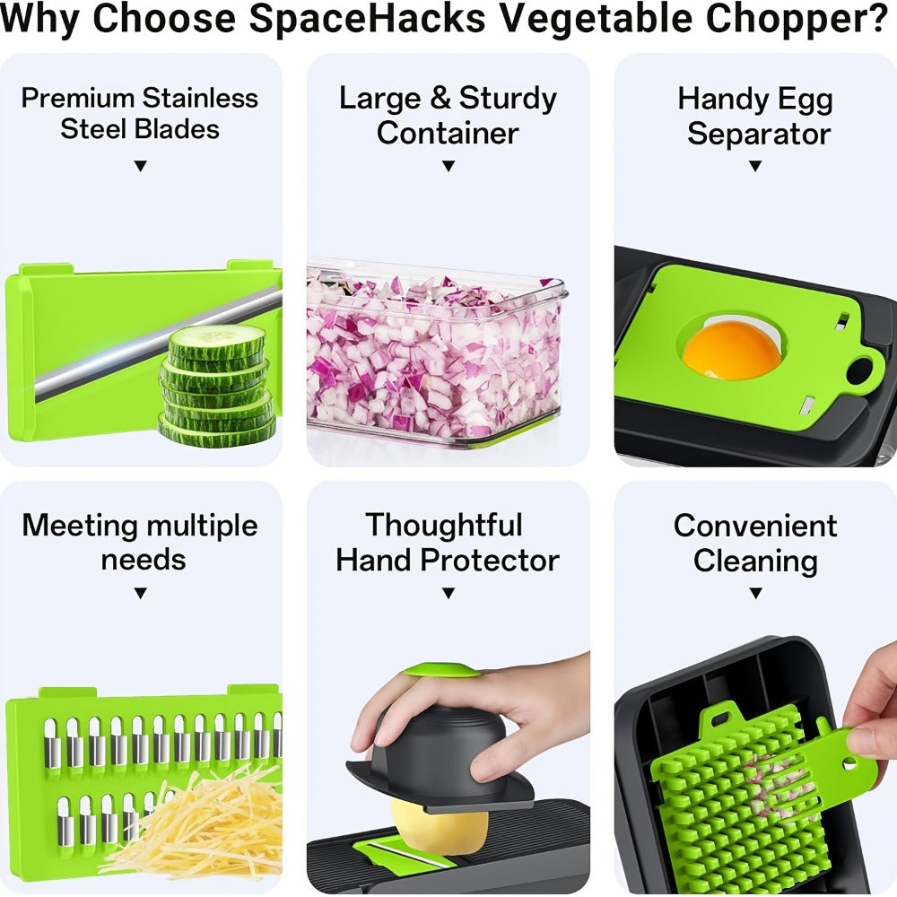 Vegetable Chopper 18-in-1 Multifunctional Food Chopper & Mandoline Slicer with Container ¨C Onion Dicer, Adjustable Cutter for Kitchen Meal Prep, Gray