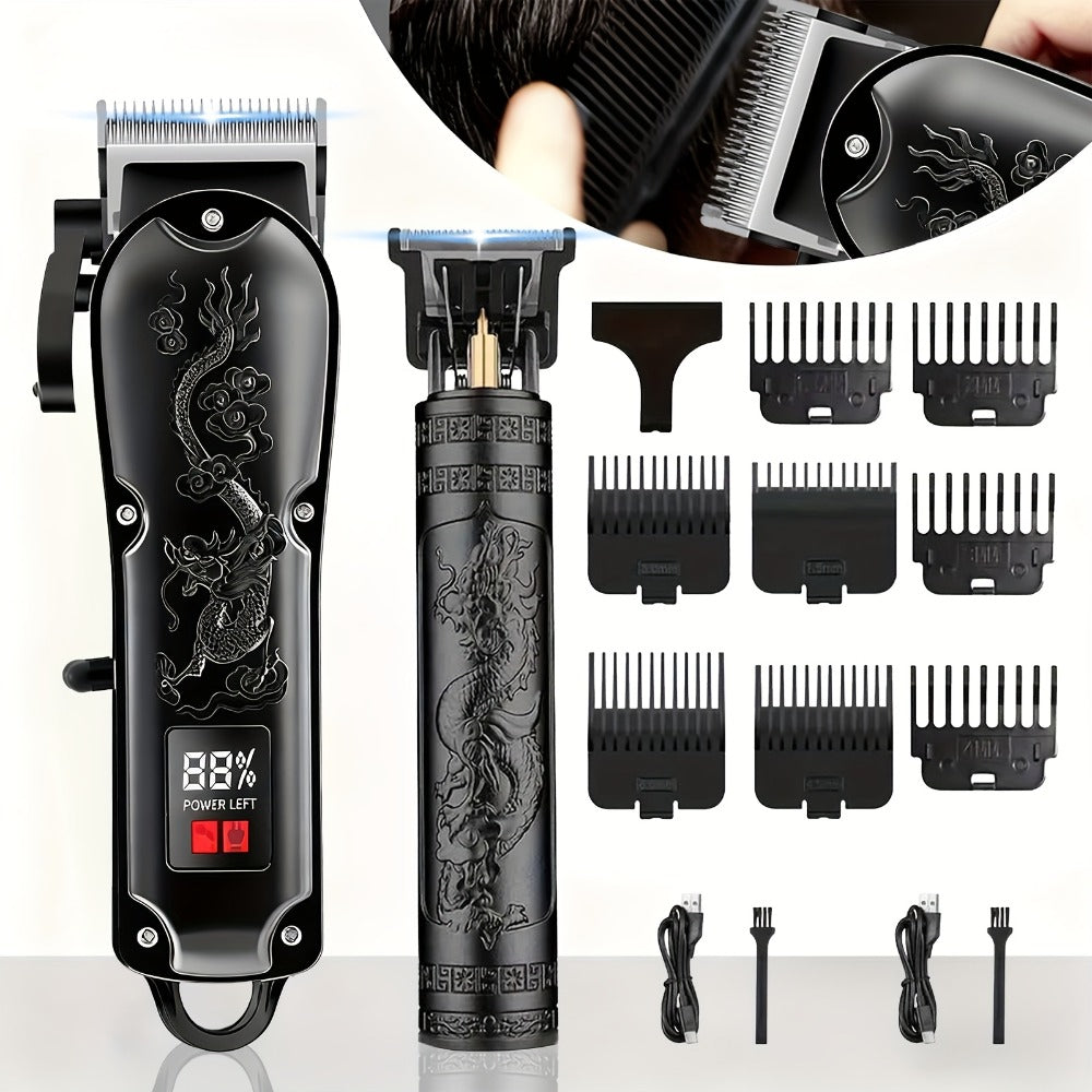 Hair Clipper Set for Men - Professional Cordless Rechargeable Hair Trimmer with LCD Display, Metal Body, Home Haircut Kit, 1 or 2 Piece Set, Father's Day & Birthday Gift for Men