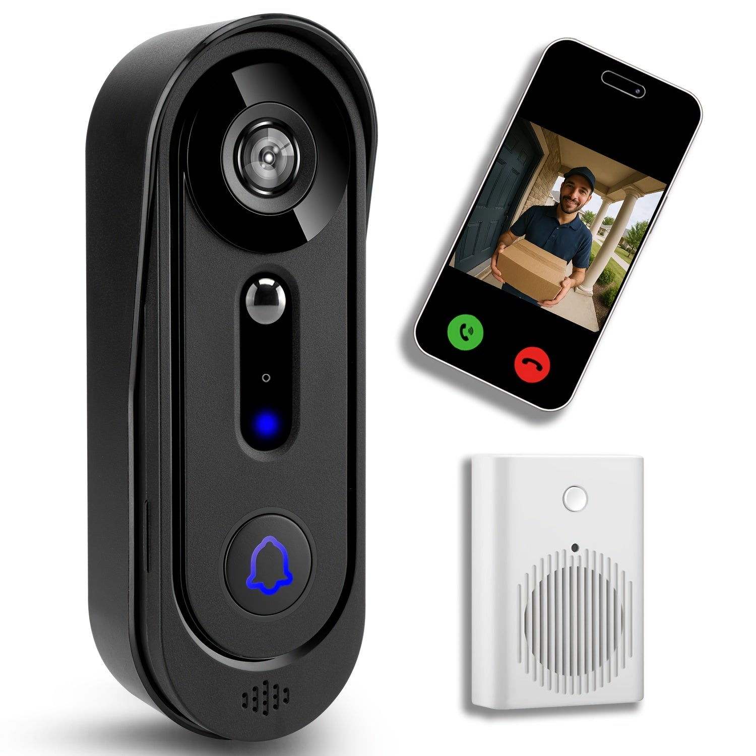 Smart Doorbell Camera 1080P HD Wireless Battery Powered ¨C Night Vision, Motion Detection, Two-Way Audio, Indoor Chime, Cloud Storage & Real-Time Alerts, 2.4GHz WiFi Easy Install No Wiring Needed