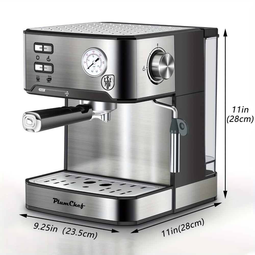 20 Bar Espresso Machine 950W ¨C Stainless Steel Espresso & Cappuccino Latte Maker with Steam Wand Milk Frother, 49.03oz Water Tank, ESE Pod Filter, Home Barista Coffee Machine ¨C Black, Pressure Gauge