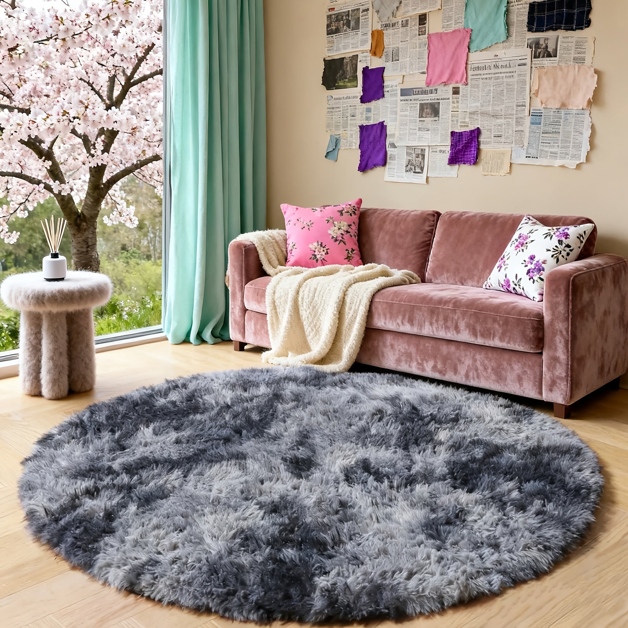 Round Area Rug Soft Shaggy Plush Circle Rug Non-Slip Indoor Floor Mat for Living Room Bedroom Dorm Tie Dye Rainbow Multi-Color Multi-Size