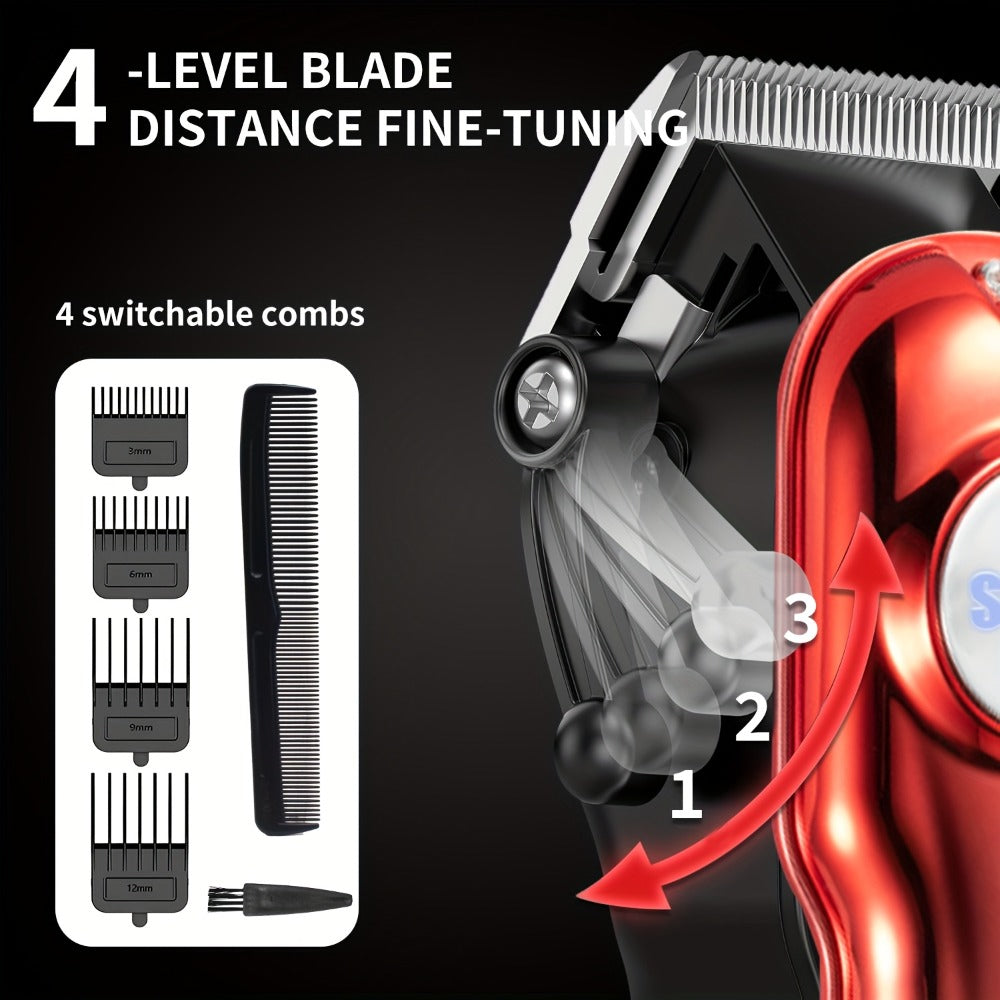 Men's Hair Clipper Set with T-Trimmer - USB Rechargeable Electric Hair Cutting Kit with LED Display, Cordless Grooming Combo for Beard Shaping, Fading & Detailing, Holiday Gift for Men, Red