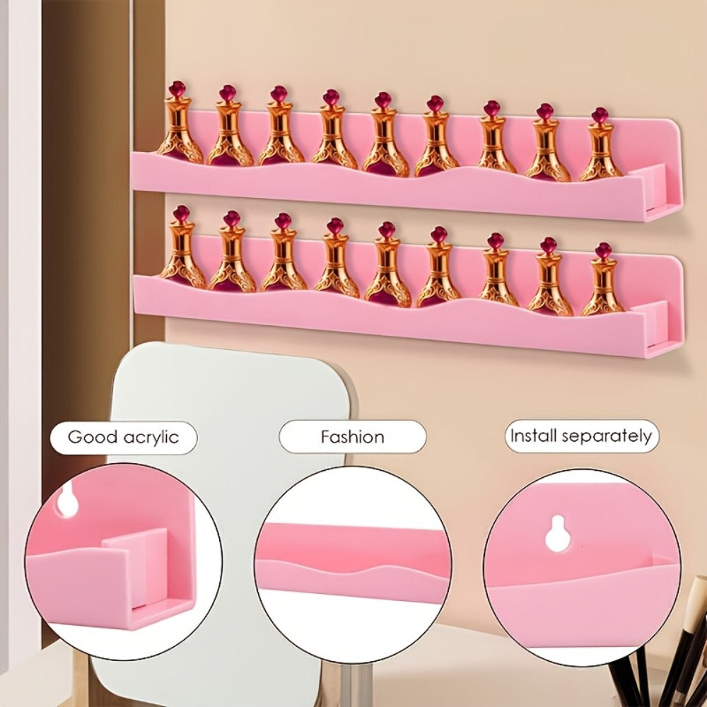 Iridescent Acrylic Floating Shelves Wall Mounted ¨C Colorful Rainbow Storage Rack for Nail Polish, Cosmetics & Sundries, Art Deco Style Bathroom & Bedroom Shelf, 2 or 4 Pack (Pink / Macaron / Clear)