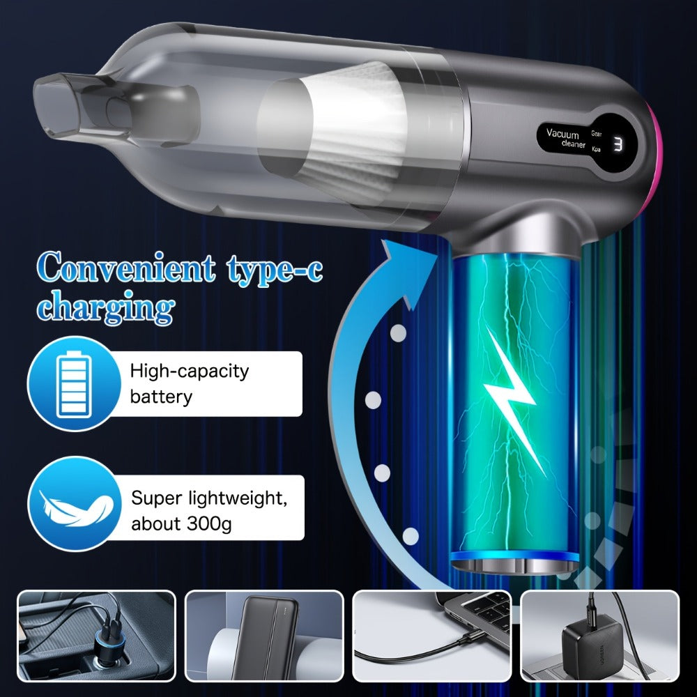 Cordless Handheld Car Vacuum Cleaner 15000PA - Rechargeable Portable Mini Vacuum with Brushless Motor, HEPA Filter, Air Blower & Pump Function, Small Hand Held Vacuum for Car Interior, Home & Pet Hair