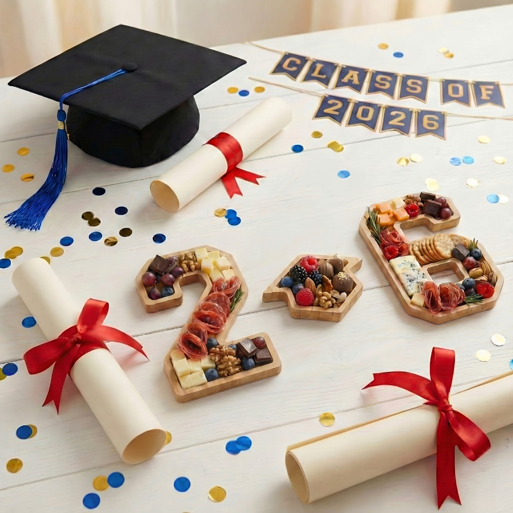 2026 Graduation Decorations Table Centerpiece Set ¨C Charcuterie Board with Number 26 & Graduation Cap, Serving Trays for Preschool, High School & College Grad Party Supplies