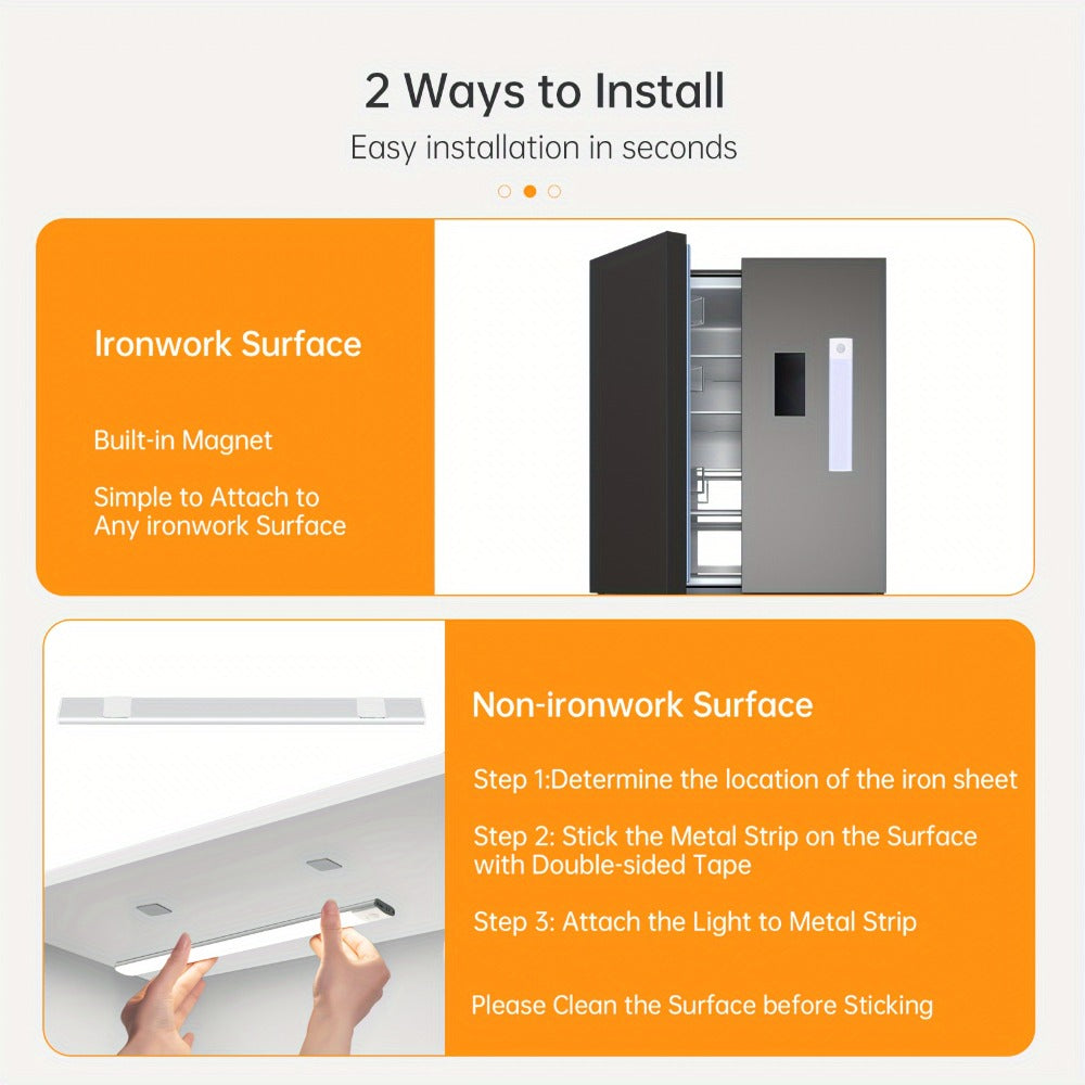 Motion Sensor Cabinet Light LED Under Cabinet Lights USB Rechargeable 3 Color Dimmable with Remote Control Magnetic Wireless Night Light for Kitchen Closet Wardrobe Cupboard Stairs Shelf 2 Pack