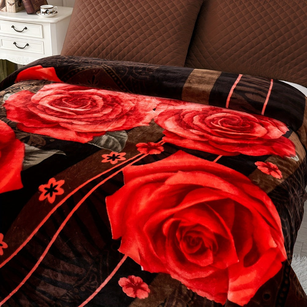 Reversible Plush Blanket 2-Ply 520GSM Milk Velvet - Soft Warm Queen King Size Blanket with Vibrant Animal & Floral Designs, All-Season Bed Couch Throw