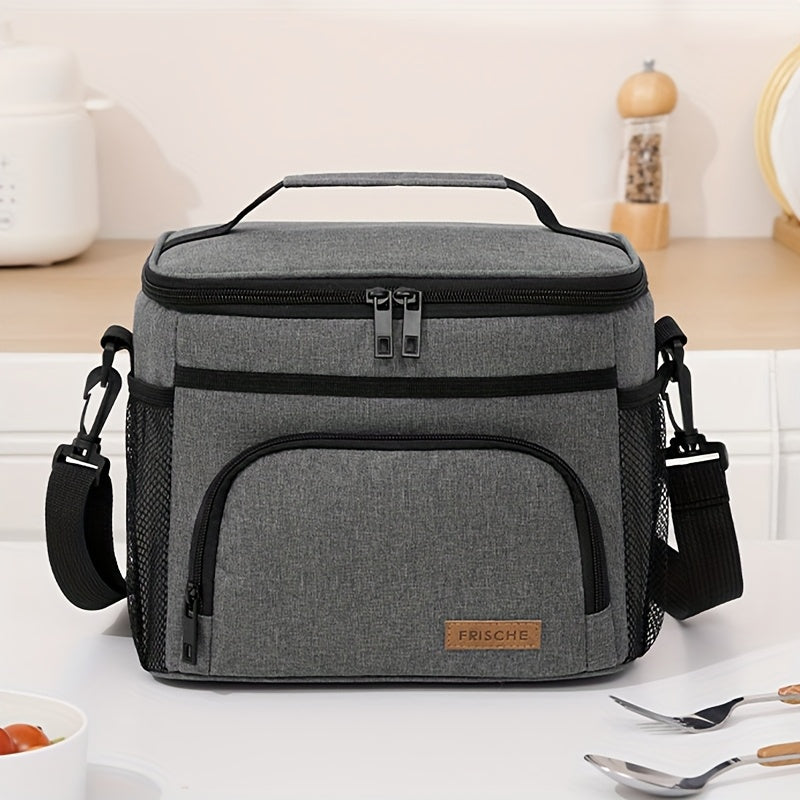 Insulated Lunch Bag with Adjustable Shoulder Strap - Leakproof Reusable Cooler Bag for Men Women Portable Fresh Keeper | Black Grey Blue | Office Travel Beach Picnic Camping School
