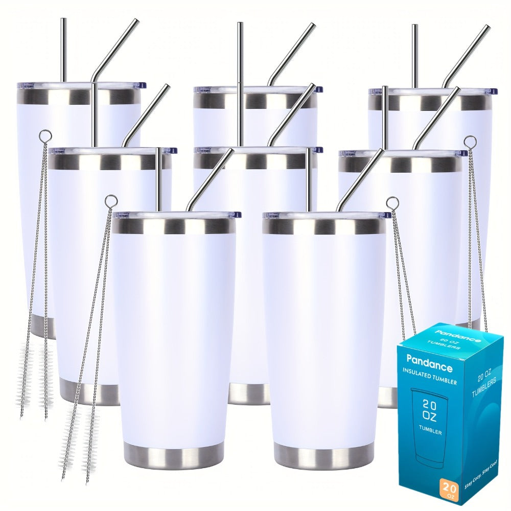 Stainless Steel Insulated Tumblers with Lid and Straw Bulk 20oz 304 Double Wall Vacuum Travel Mug for Hot Iced Coffee Drinks Water Cup Set 8pcs 12pcs 24pcs White Navy Blue Red Silver Black Mix