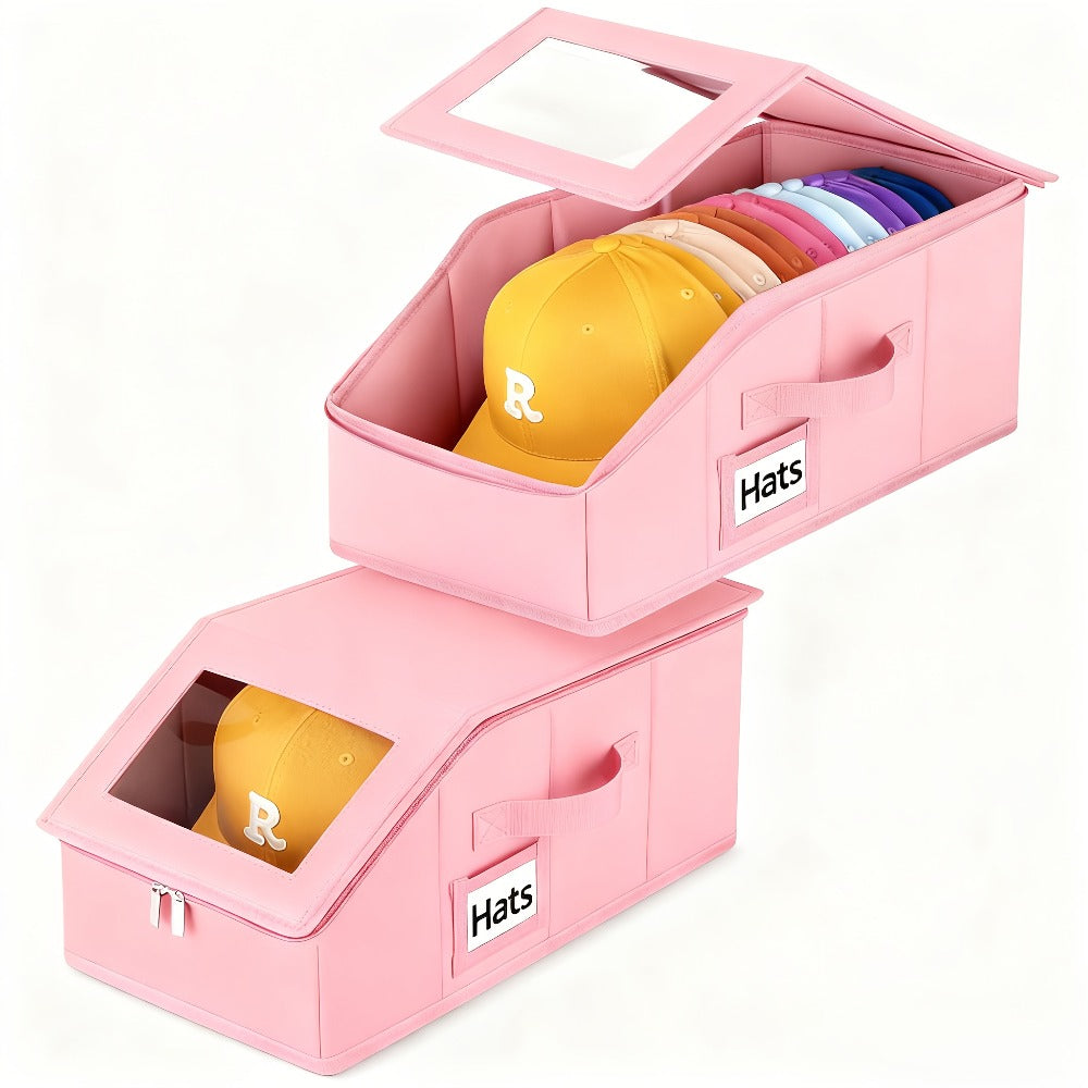 Hat Storage Box for Baseball Caps ¨C Stackable Cap Organizer for Closet, Holds Up to 30 Caps, Freestanding Hat Boxes for Women & Men | 1pc & 2pcs Pack in Gray, Black & Pink