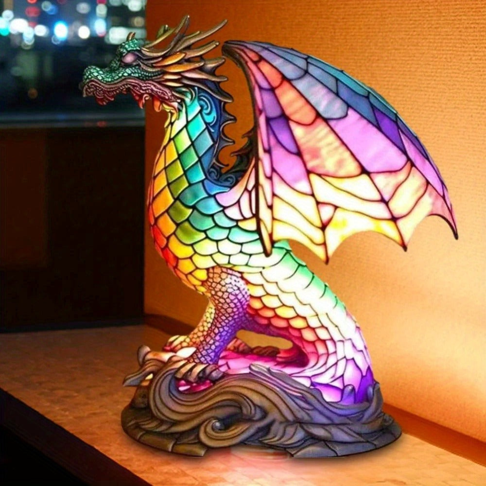 3D Resin Animal Night Light ¨C Bohemian Vintage Dragon, Owl & Sea Turtle Stained Desk Lamp for Bedroom, Home Decor, Birthday & Christmas Gift (Dragon / Owl / Sea Turtle)