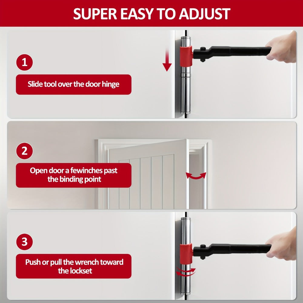 Door Hinge Adjustment Tool Kit 6-in-1 - Heavy Duty Steel Hinge Bender Wrench Set for Precise Door Gap Adjustment, Residential & Commercial Use, One-Piece Construction