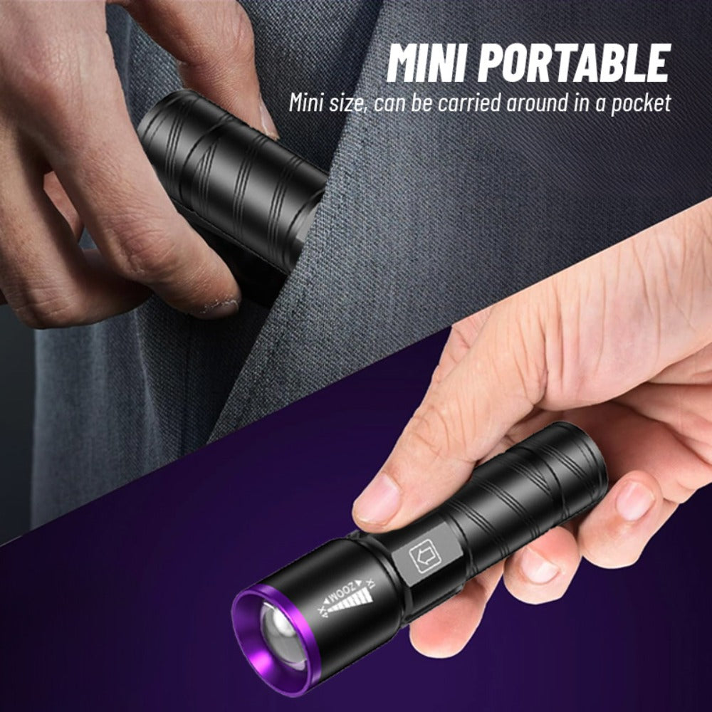 UV Blacklight 2 Pack Rechargeable Portable | Adjustable Brightness & Zoom Ultraviolet Lamp | Scorpion Detection Pet Urine Stain Finder Nail Polish Resin Curing Fluorescent