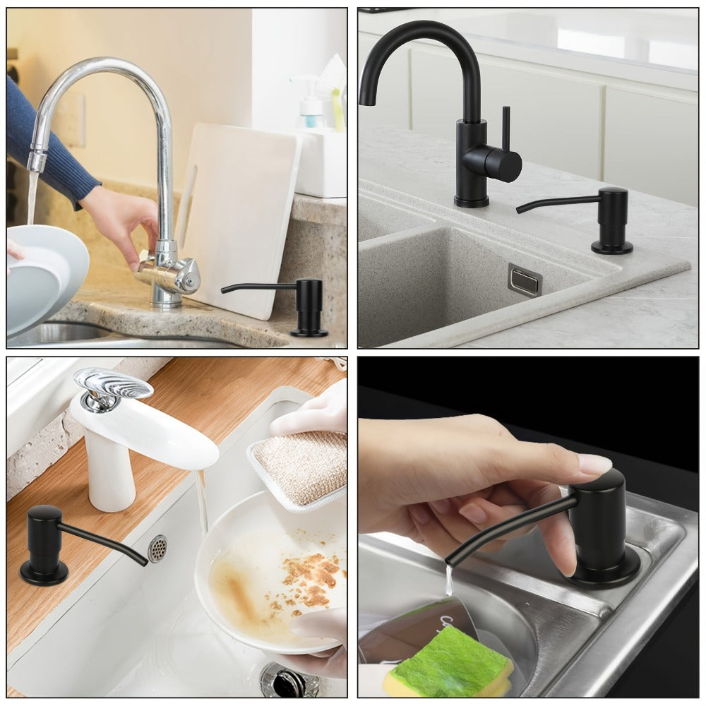 Sink Soap Dispenser Stainless Steel Built-In with 47¡± Extension Tube Kit ¨C 360¡ã Rotating Pump, No Refill Bending, Deck Mounted for Kitchen Bathroom Laundry & RV Sinks, Easy Press Hand Pump