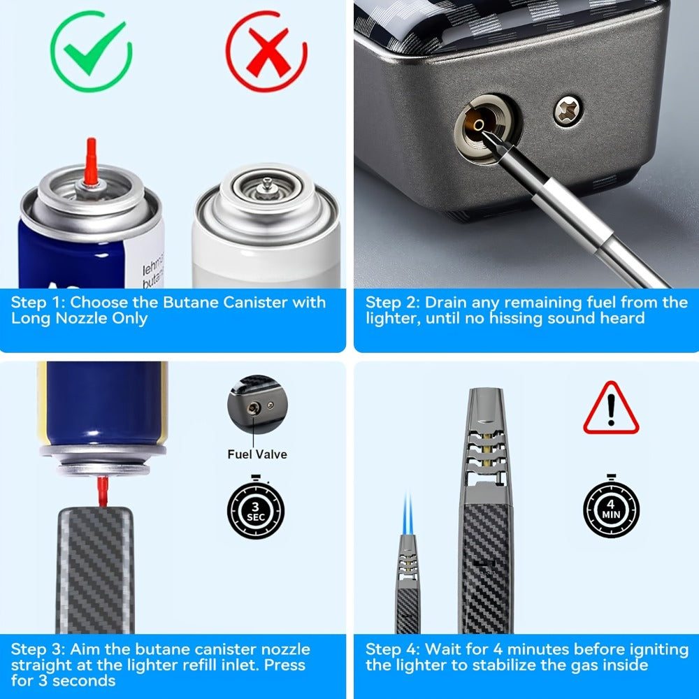 Kitchen Torch Lighter Carbon Fiber Windproof, Adjustable High-Temperature Flame with Safety Lock, Refillable Butane Culinary Torch for Baking, Creme Brulee, Caramel, Welding & Outdoor Use ¨C Black & Gray (Butane Not Included)
