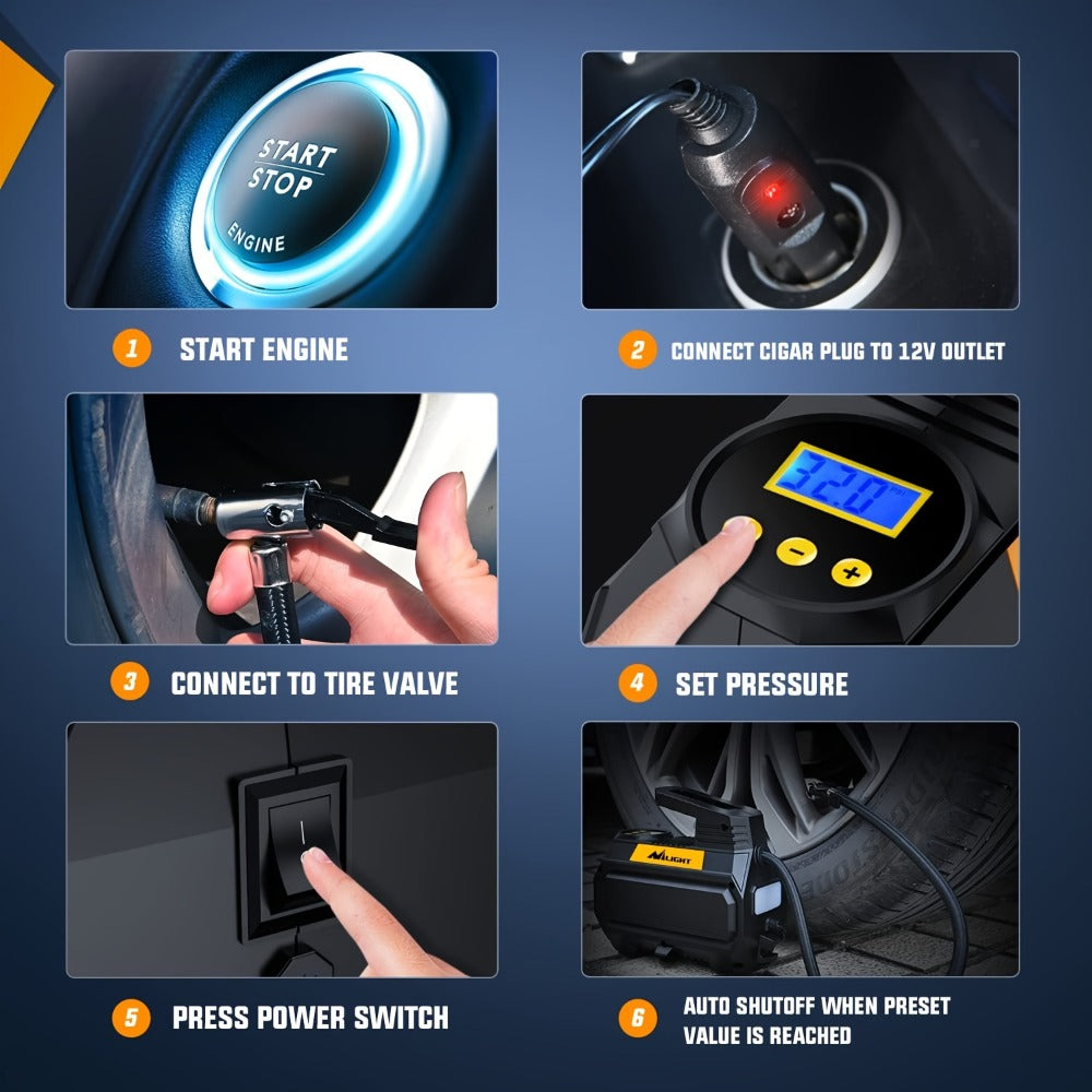 Portable Tire Inflator Air Compressor 12V DC 150PSI ¨C Auto Shut-Off Digital Pressure Gauge LED Light Air Pump for Car SUV ATV Bicycle Motorcycle Balls