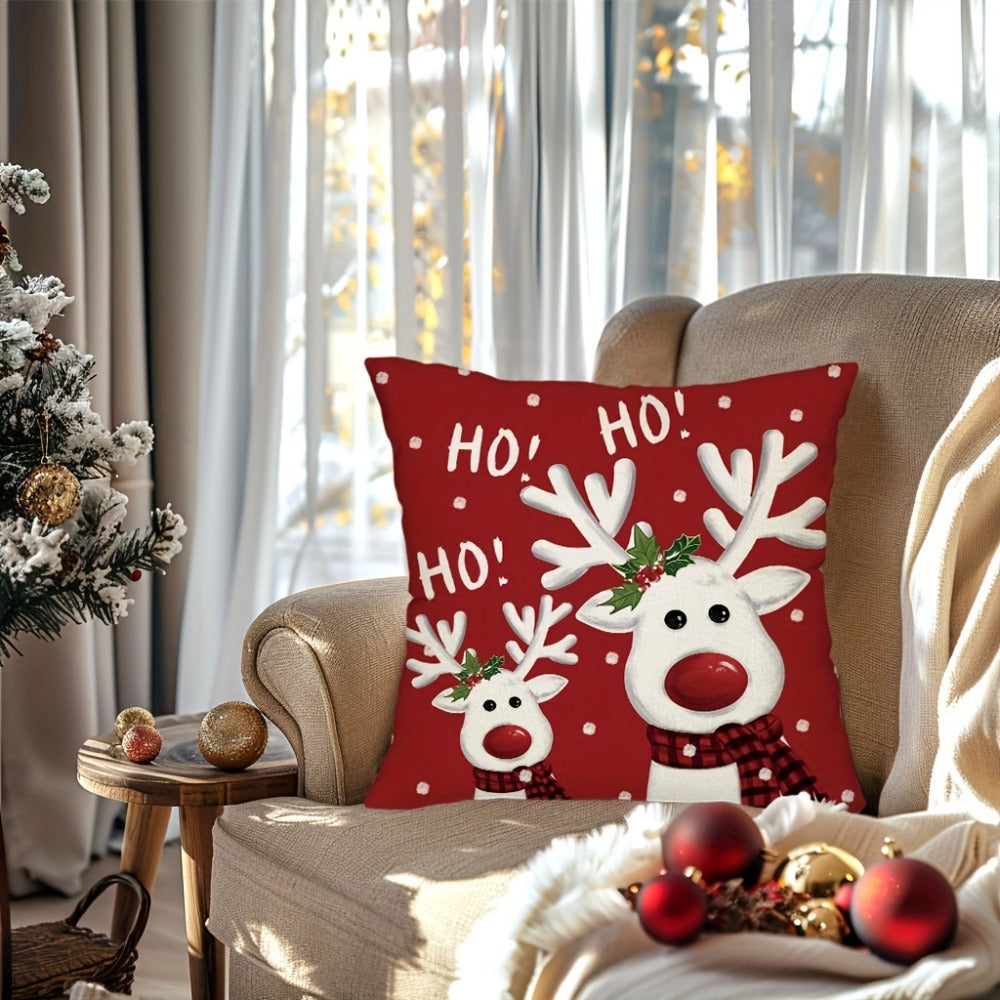 Christmas Throw Pillow Covers 4pcs Set 18x18 | Reindeer Snowman Buffalo Plaid Cushion Covers, Winter Holiday Farmhouse Home Decor, Sofa Couch Porch Patio, No Insert