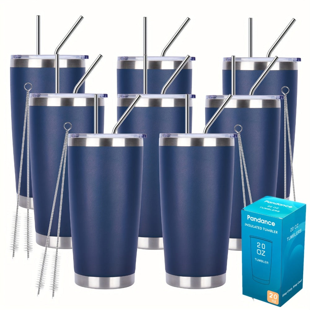 Stainless Steel Insulated Tumblers with Lid and Straw Bulk 20oz 304 Double Wall Vacuum Travel Mug for Hot Iced Coffee Drinks Water Cup Set 8pcs 12pcs 24pcs White Navy Blue Red Silver Black Mix