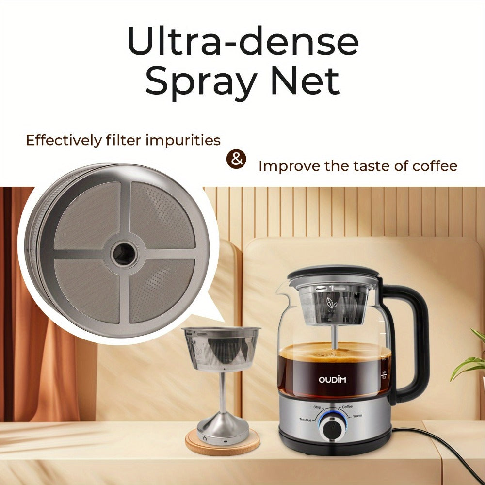 Drip Coffee Maker Electric Kettle 600W 40.58oz BPA-Free Glass Stainless Steel Spray Brew Keep Warm Boil-Dry Protection for Coffee Tea Perfect Gift