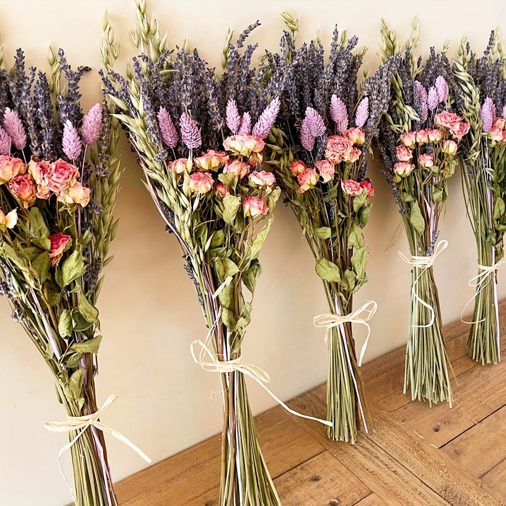 Dried Lavender Bouquet 65 Stems with Eucalyptus Dried Rose Bunny Tails Lilac Pink Purple Flowers for Vase, Fragrant Wedding Decoration Home Decor Spring Gift for Her