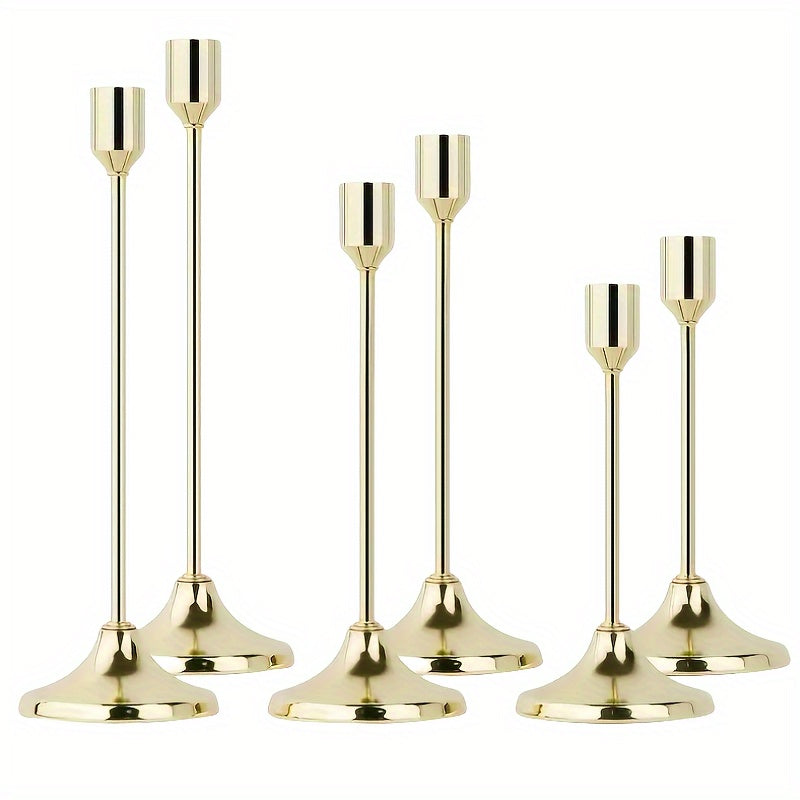 Metal Candlesticks Set of 6 ¨C Taper Candle Holders for Wedding Centerpiece, Christmas, Halloween, Thanksgiving, Hanukkah, Easter & Romantic Candlelight Dinner Table Decor, Assorted Sizes, 3 Finishes