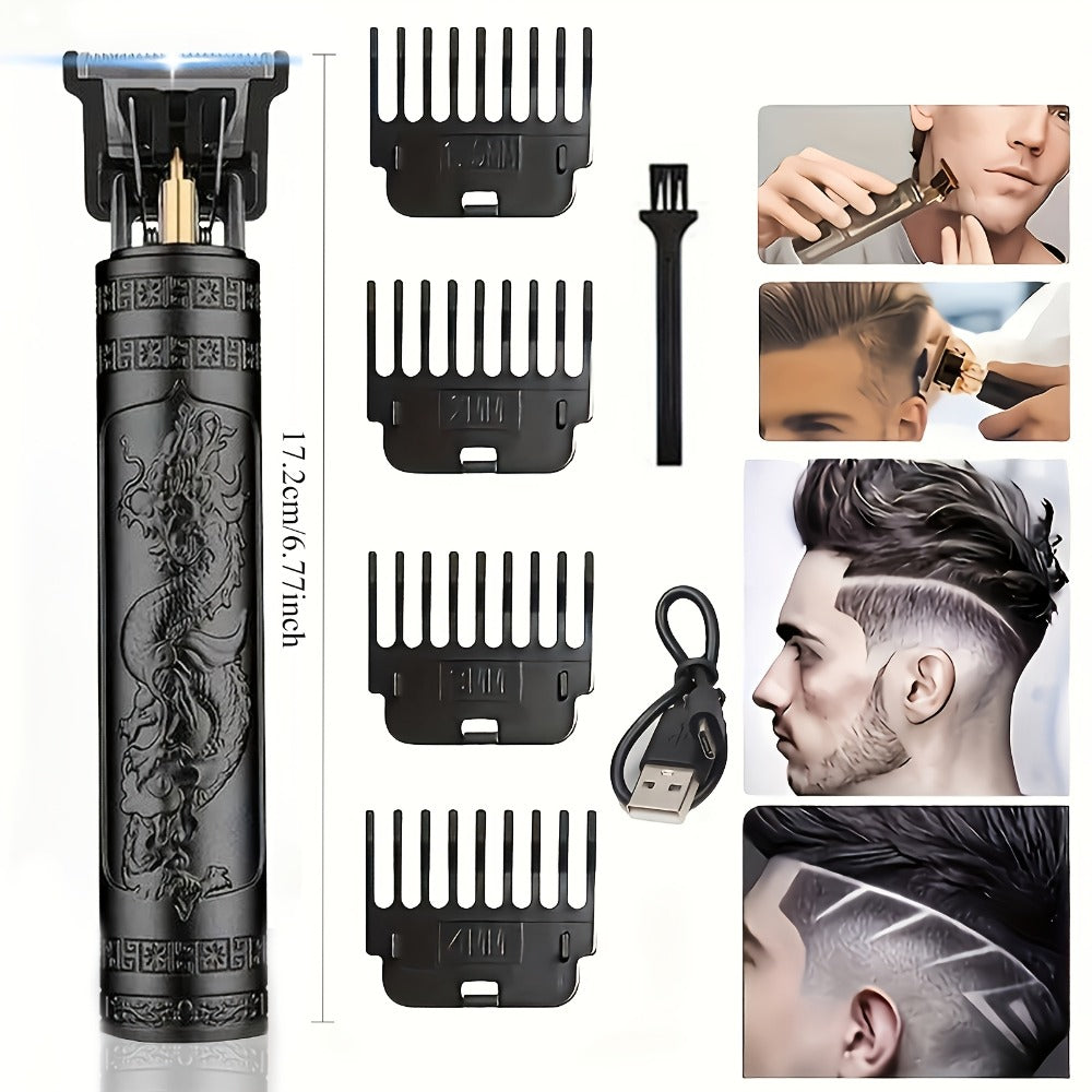 Professional Hair Clipper with LCD Display Vintage Oil Head Fade & Carving Hair Cutting Machine - Precision Trimming for Barbers & Home Use, Unique Dragon & Buddha Head Designs, Rechargeable