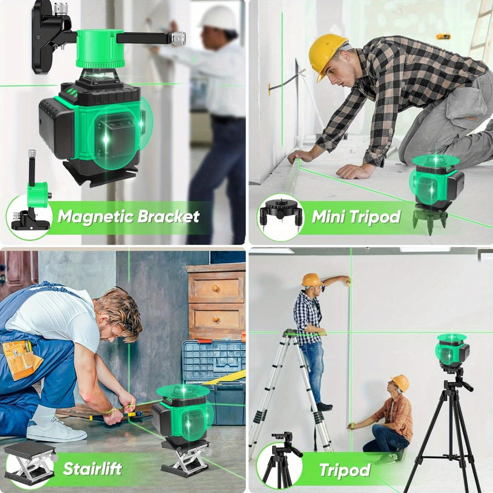 16-Line 4D Laser Level 360¡ã Self-Leveling Cross Line Laser with Rechargeable Battery ¨C Professional Rotary Laser for Construction, Tiling, Framing & Interior Alignment