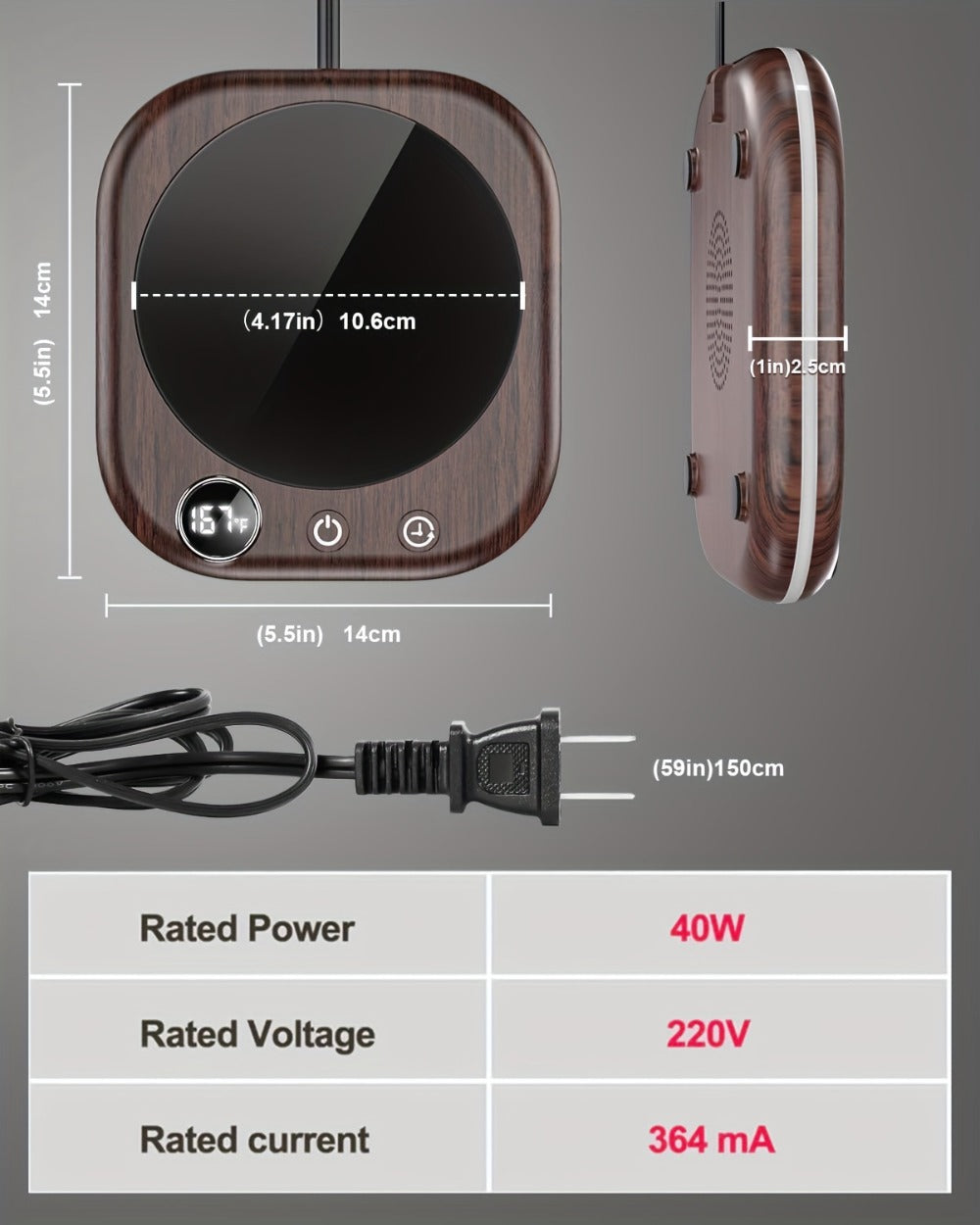 Smart Electric Coffee Mug Warmer 40W ¨C Desktop Coffee Cup Thermos with Temperature Display, 3 Heat Settings, 1¨C12 Hour Timer & 4-Hour Auto Shut-Off, Keeps Coffee Tea Milk Cocoa Warm ¨C Wood Grain Father's Day Gift