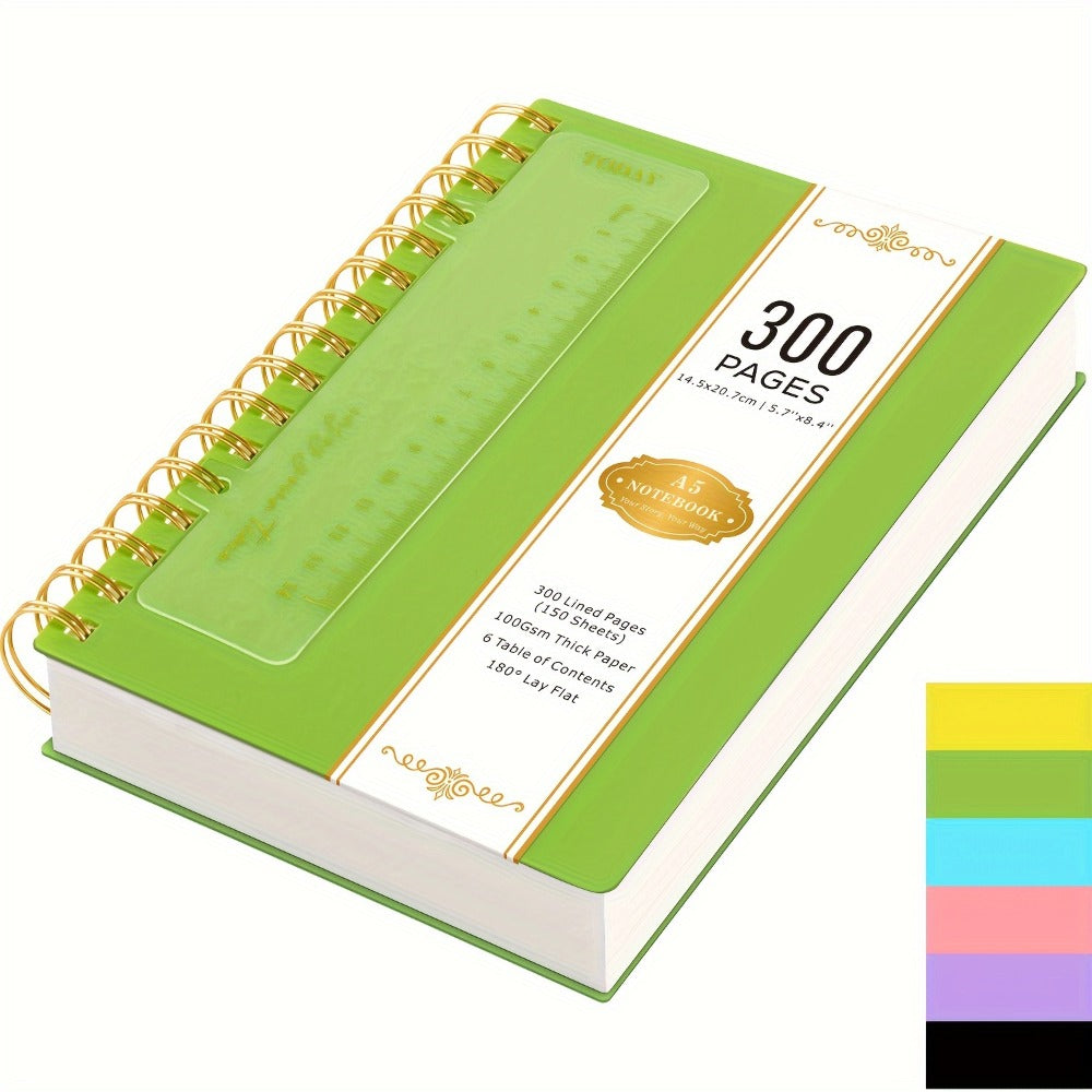 Hardcover Spiral Notebook A5 Lined Journal 300 Pages 100GSM Thick Paper PVC Waterproof Cover College Ruled Note Pad for Women Men Office School 5.7x8.4 Inch