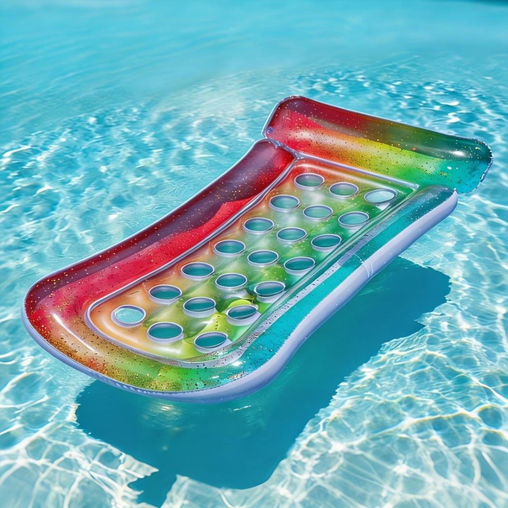 Inflatable Pool Float Sequin Gradient, Rectangular PVC Floating Bed with Ventilation Holes & Flash Gradient Colors, Buoyancy Water Lounge for Indoor Outdoor Pool Beach Lake