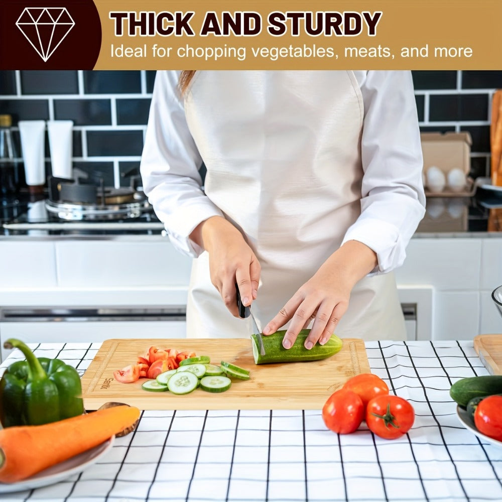 Wood Cutting Board Set of 3 Natural Wooden Chopping Boards with Juice Groove & Non-Slip Edges ¨C Reversible Design for Meat BBQ Home Kitchen Restaurant Holiday Gift