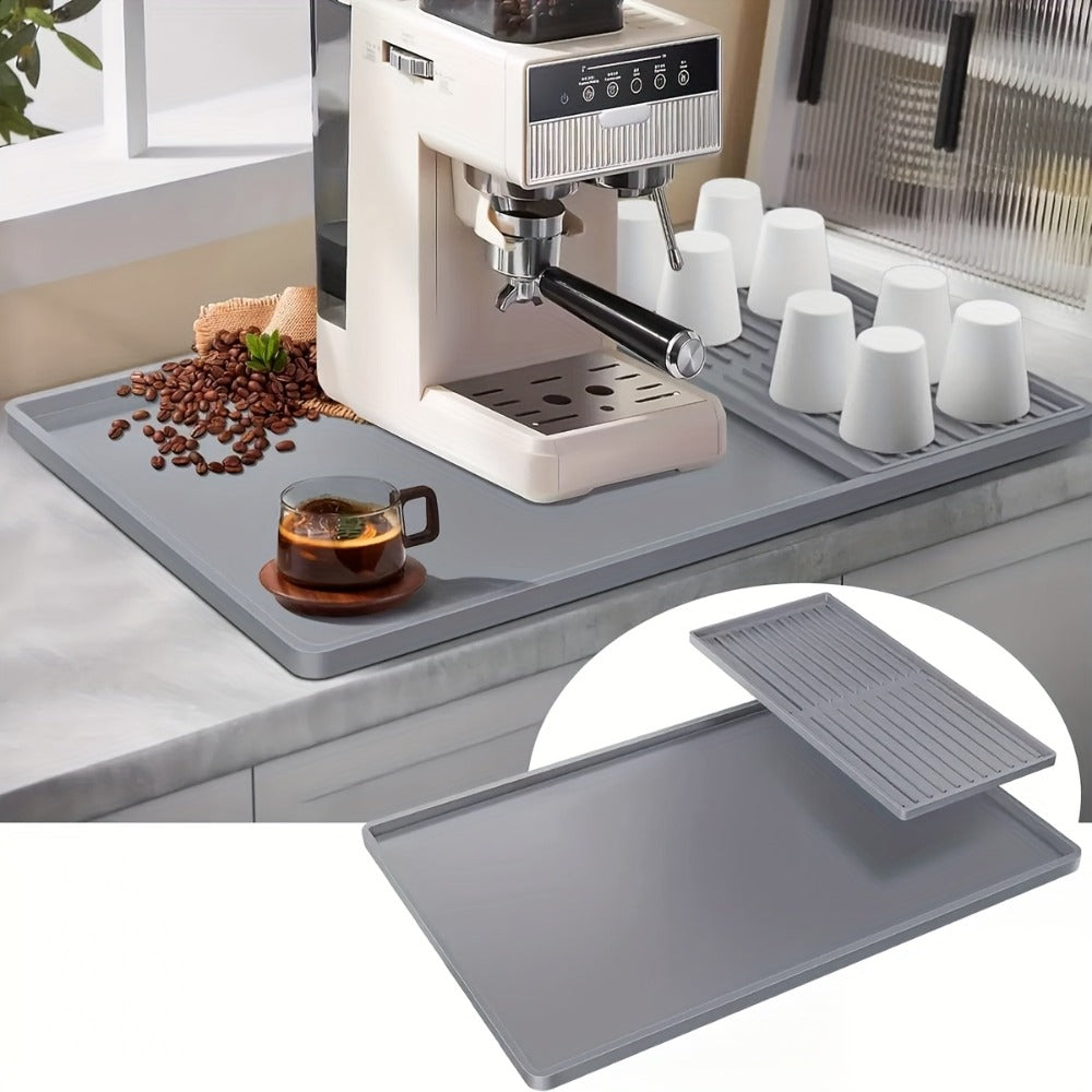 Silicone Coffee Mat with Side Pad 2-in-1, Heat-Resistant Espresso Machine Mat for Kitchen Countertop, Non-Slip Drying Mat for Coffee Bar Accessories, Easy to Clean 23.6x15.7in