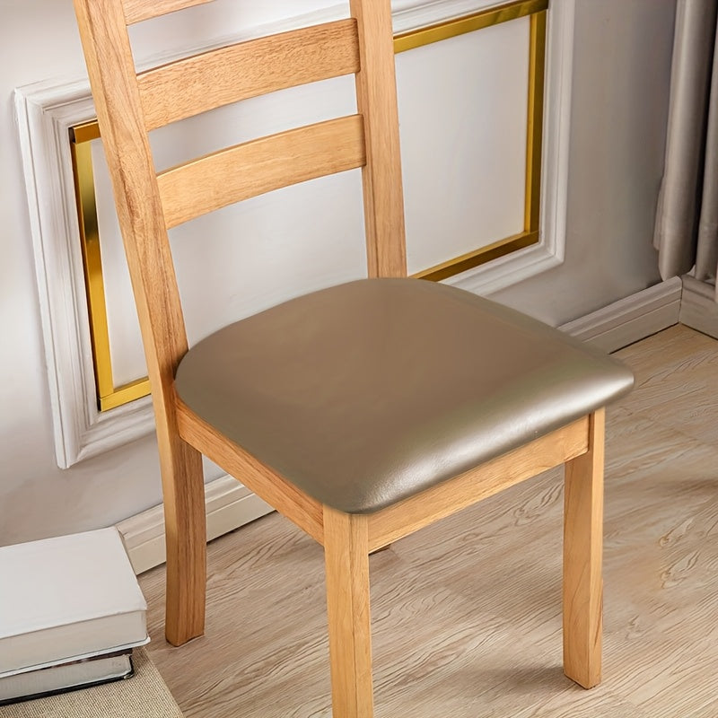 Waterproof PU Leather Dining Chair Cushion Covers Removable Stretch Seat Slipcovers for Dining Room Kitchen Hotel Set of 4 or 6