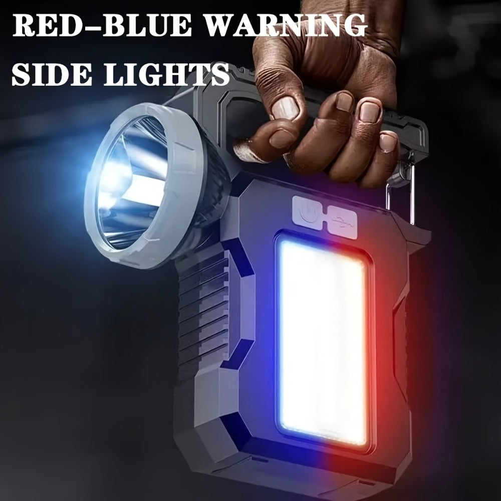 LED Searchlight Spotlight Solar & USB Rechargeable | High-Power Handheld Flashlight with Side Light Locking Clip 4 Modes | Camping Fishing Work Outdoor Emergency Gift