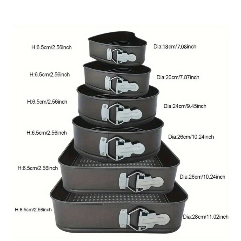 Cake Pan Set 6-Piece with Removable Bottom, Carbon Steel Nonstick Baking Molds in 3 Shapes Square Round Heart, Heavy Duty Springform Cake Pans for Chiffon Mousse Cheesecake Birthday Wedding