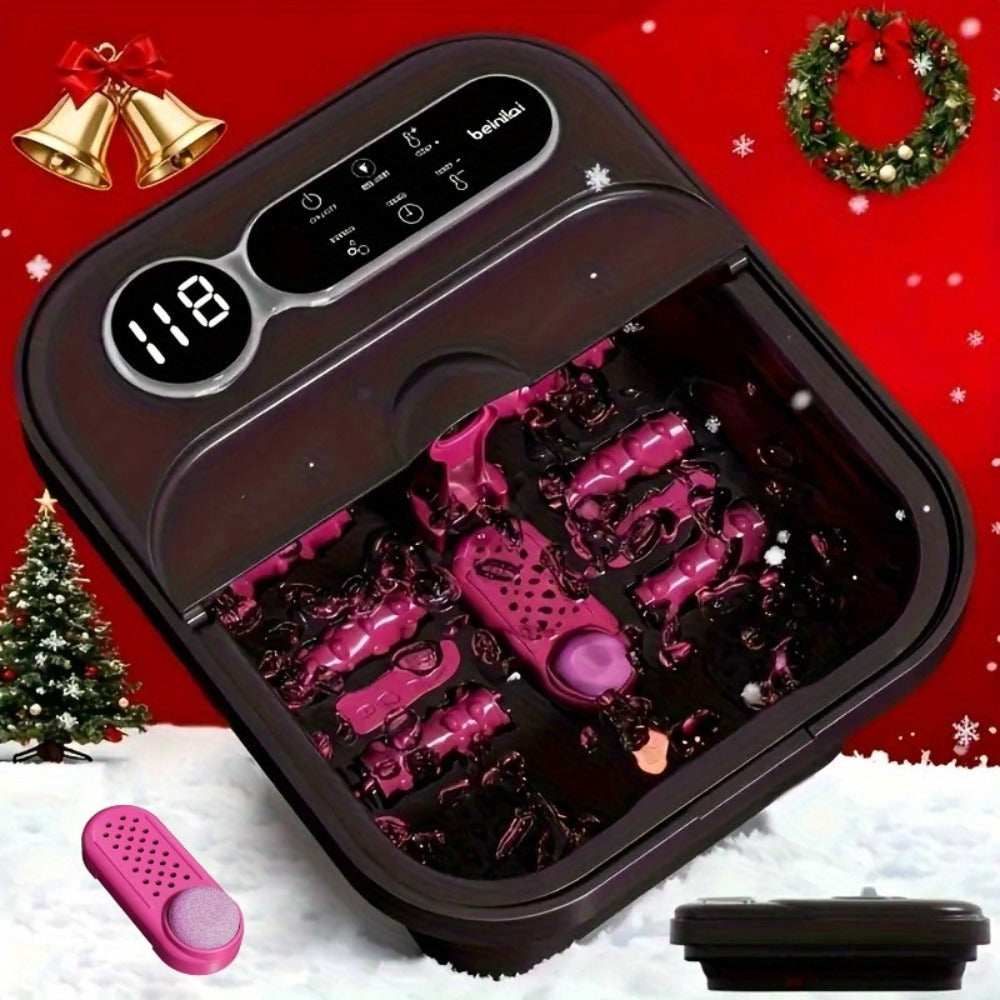 Foldable Foot Spa Bath Massager with Automatic Heating ¨C Temperature-Controlled Foot Soak Basin with Massage Rollers, Bubble Jets & Pedicure Kit, Collapsible Foot Bath for Home Relaxation & Gift