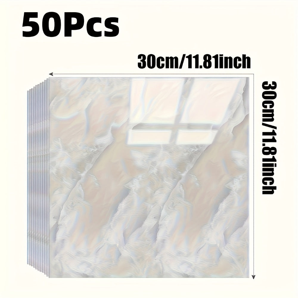 Peel and Stick Wall Tile Stickers Marble Pattern Self-Adhesive Waterproof Glossy Wallpaper 50/100Pcs for Kitchen Bathroom Living Room Home Decor