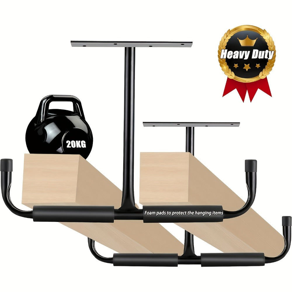 Heavy-Duty Ceiling Garage Storage Hook Rack ¨C Overhead Ladder Hanger with Anti-Slip Foam, Space-Saving Ceiling Mount for Ladders, Hoses & Tools, 2/4pcs