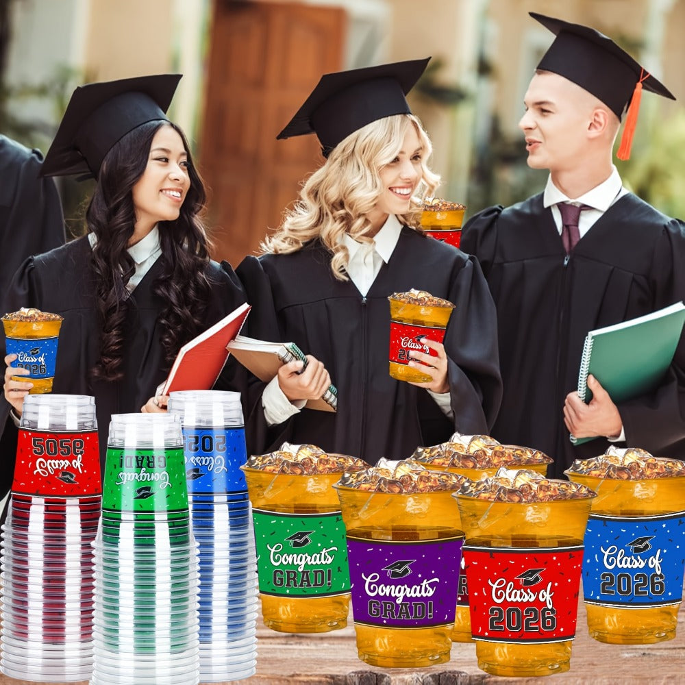 100Pcs Graduation Party Cups Class of 2026 Disposable Plastic Cups Congrats Grad Celebration Tableware Party Supplies