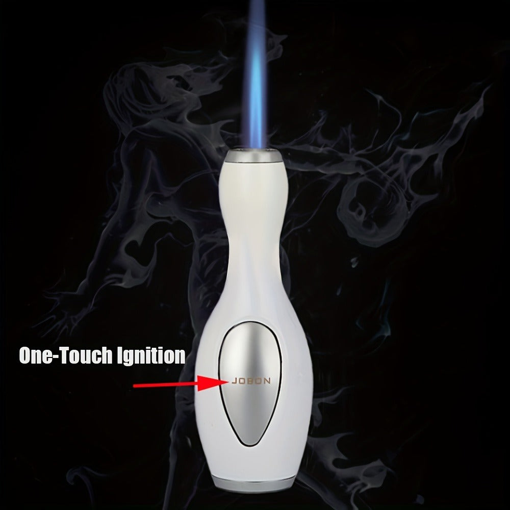 Windproof Butane Lighter - Refillable Zinc Alloy Jet Blue Flame Lighter with One-Button Adjustable Flame, Bowling Design Metal Lighter for Outdoor, Camping & Everyday Use (Butane Not Included)