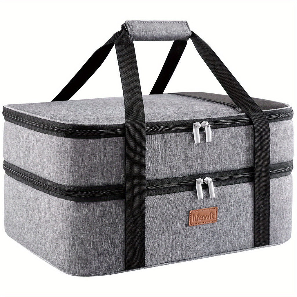 Insulated Casserole Carrier for Hot or Cold Food - Casserole Dish Carrying Case with Leak Proof Aluminum Foil Lining Fits 9x13 Baking Dish, Portable Food Warmer Bag for Potluck Picnic Cookout and Party, Single or Double Decker in 5 Colors