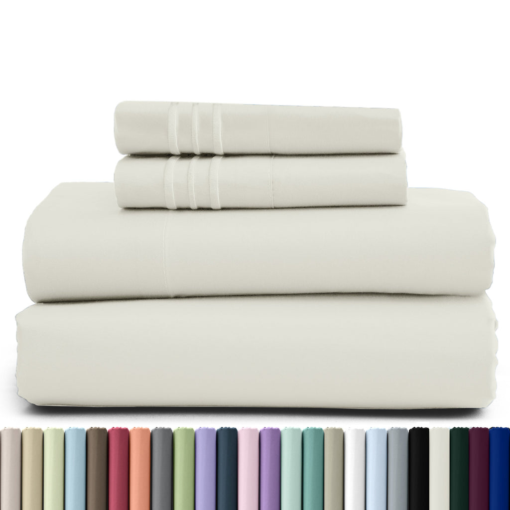 Fitted Sheet Set 4 Piece Microfiber Deep Pocket Bed Sheets - Soft Brushed Bedding Set with Pillowcases, All Season Cooling Sheet Set, 16 Inch Deep Pocket, Multiple Colors & Sizes