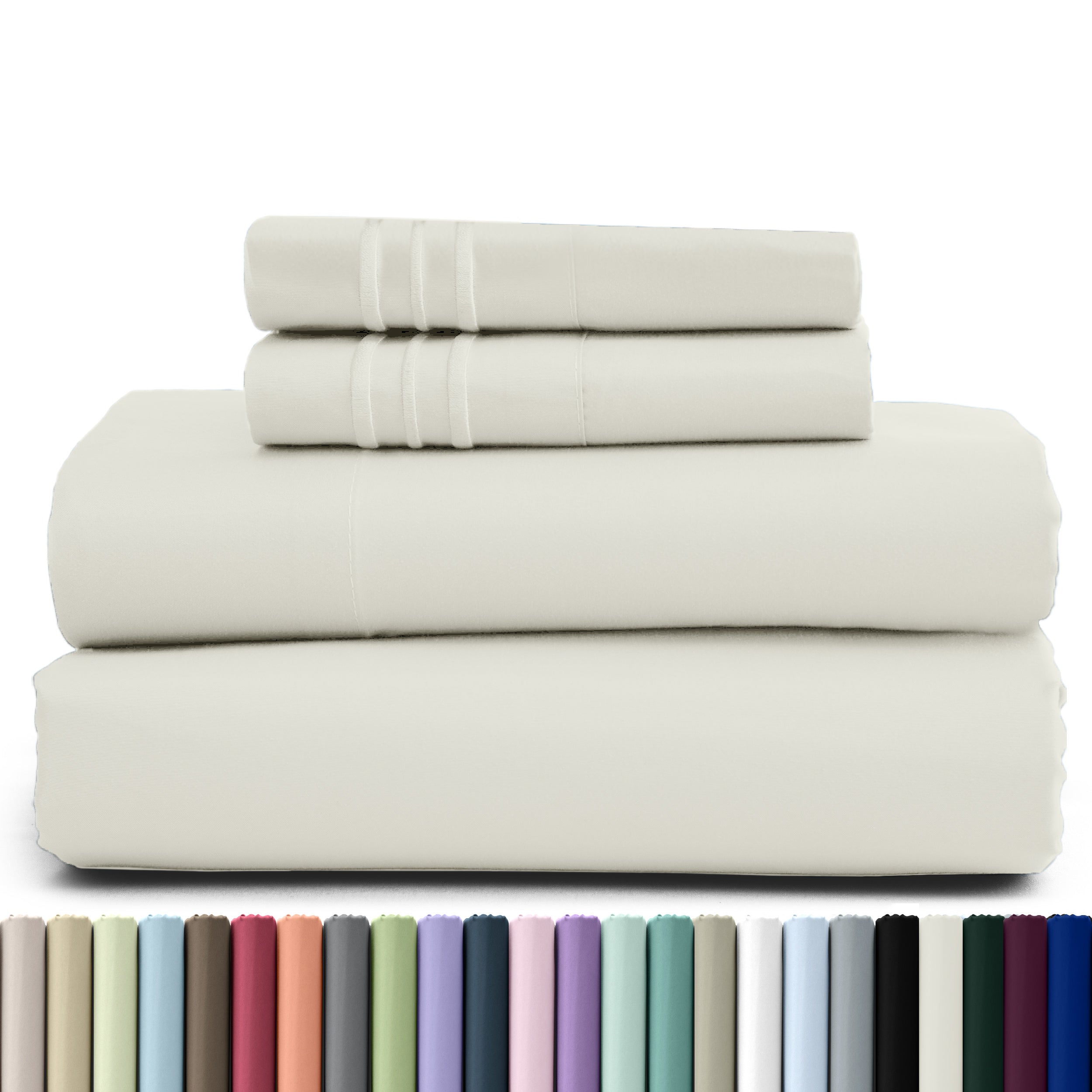 Fitted Sheet Set 4 Piece Microfiber Deep Pocket Bed Sheets - Soft Brushed Bedding Set with Pillowcases, All Season Cooling Sheet Set, 16 Inch Deep Pocket, Multiple Colors & Sizes