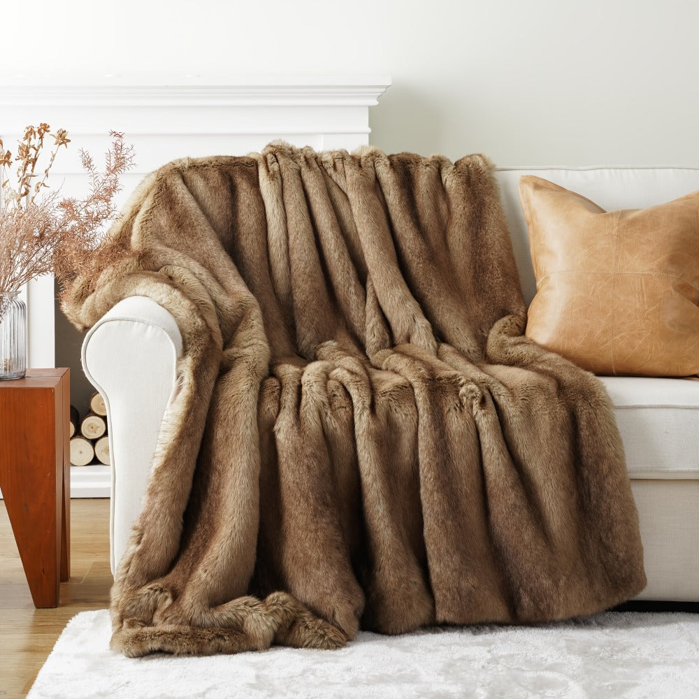 Long Hair Fluffy Reversible Plush Velvet Throw Blanket ¨C 300-350gsm Soft Elegant Throw for Couch & Bed, 6 Colors, 2 Sizes