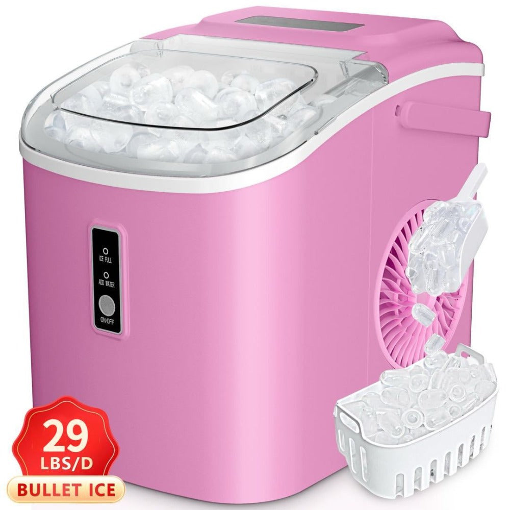 Self-Cleaning Ice Maker Countertop 8 Cubes in 6 Minutes, 2 Ice Sizes S/L, 26-29 Lbs Per Day, Smart ICE FULL & ADD WATER Indicators, Portable Handle, 6 Colors for Home Kitchen Camping RV