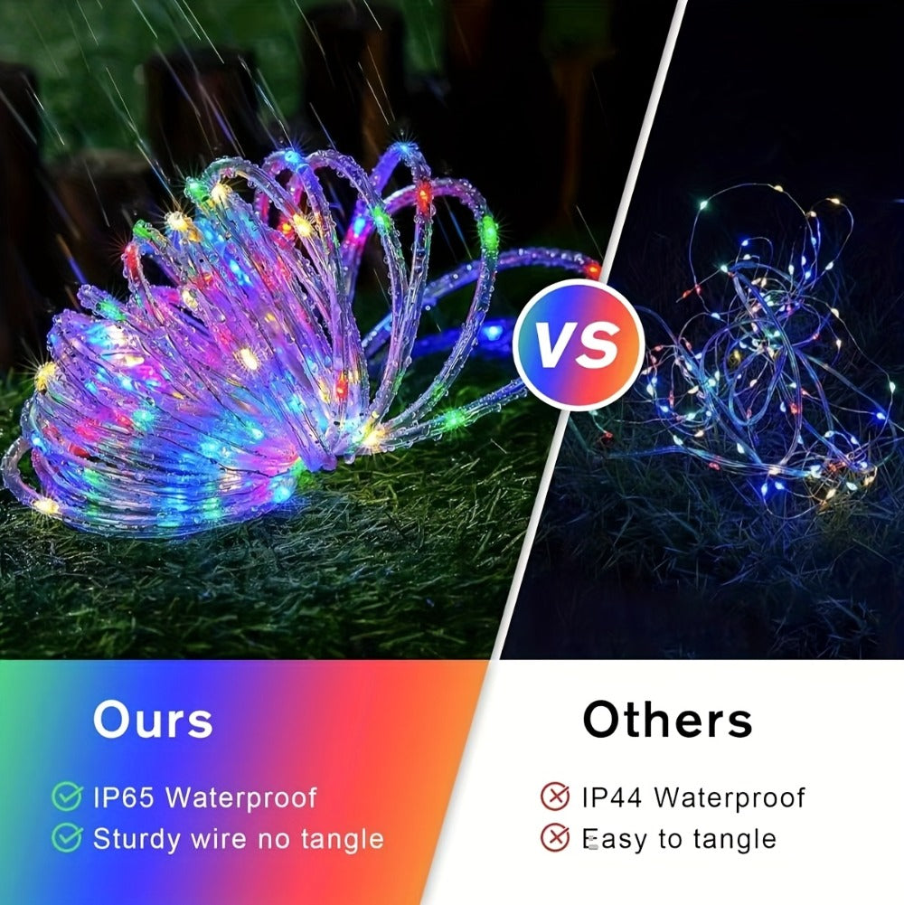 Solar Rope Lights Outdoor 33FT 100LED RGB ¨C 8 Modes IP65 Waterproof String Lights for Garden, Patio, Party & Holiday Decor