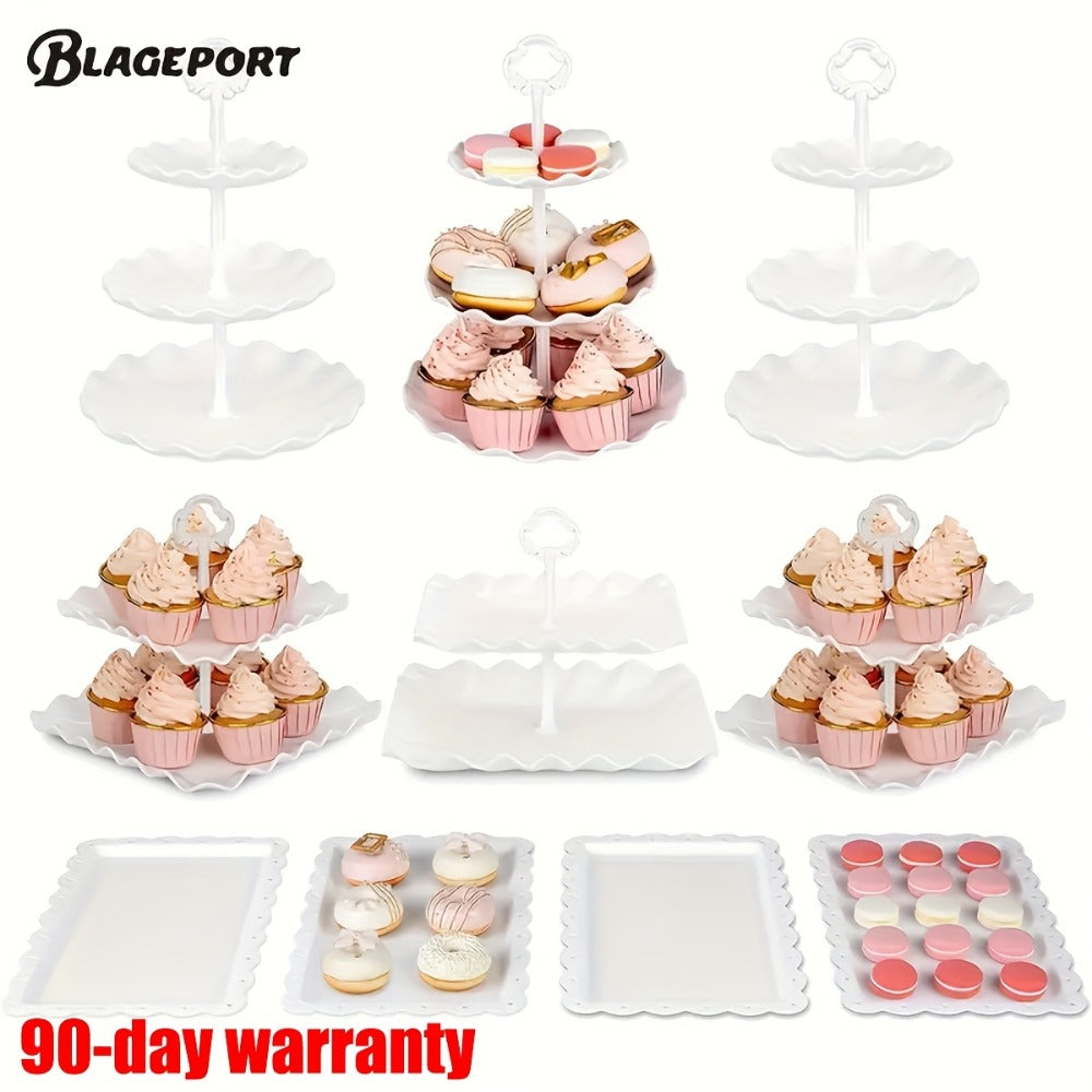 Tiered Cupcake Stand Set 10pcs - 3 Double Layer & 3 Triple Layer Dessert Stands + 4 Appetizer Trays for Birthday Wedding Party